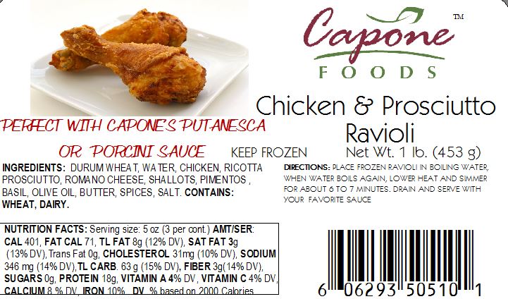 Ravioli - Chicken and Prosciutto * STORE PICK UP OR LOCAL HOME DELIVERY ONLY