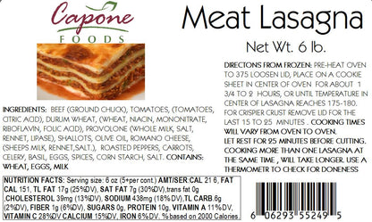 Lasagna - Meat,  6lbs. * STORE PICK UP ONLY