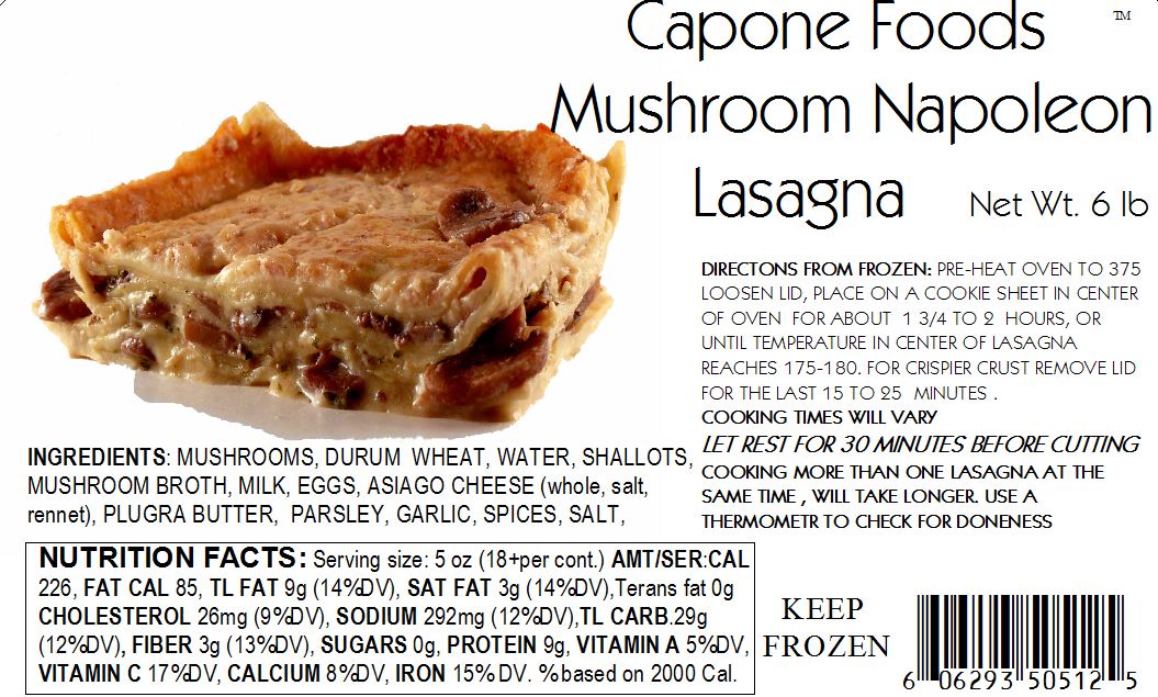 Lasagna - Mushroom Napoleon 6 lbs. * STORE PICK UP ONLY