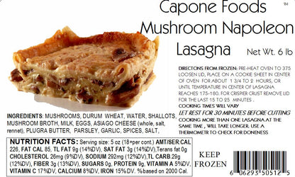 Lasagna - Mushroom Napoleon 6 lbs. * STORE PICK UP ONLY